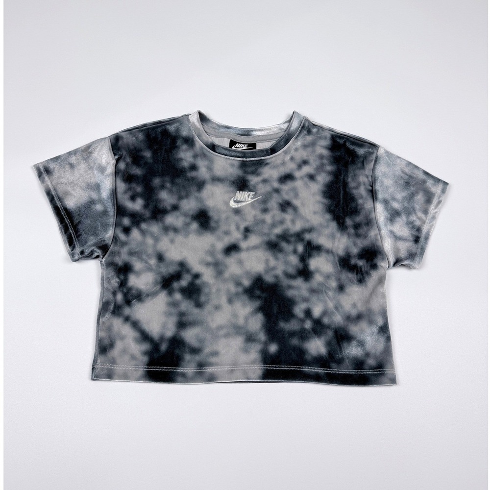 Nike Crop Top Girls 6x Grey Tie Dye Excellent Velour Short Sleeve Shirt - Picture 2 of 12